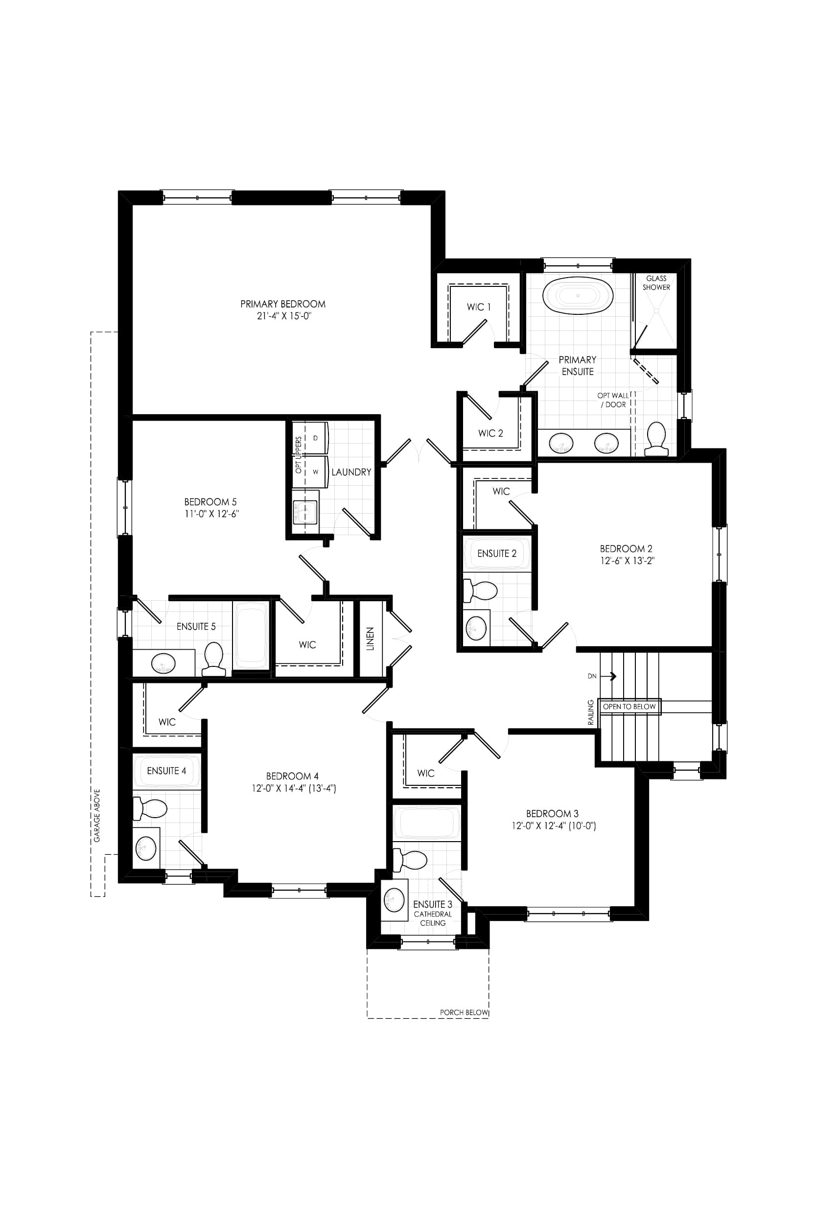 The Morrisseau Optional 5 Bedroom, 5.5 Bathroom Second Level Plan
